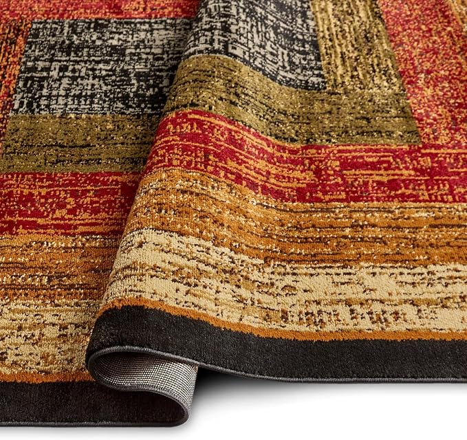 Home Dynamix Vega Modern Area Rug, Geometric Black/Brown/Red 5'2"X7'2"