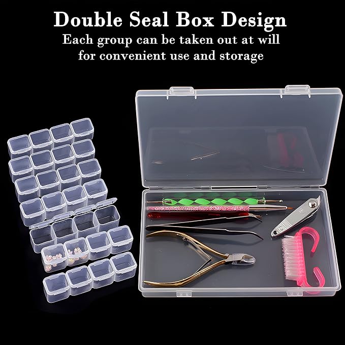 Guyuyii 2 Pack 28 Grids Diamond Painting Storage Organizer | 56 Slots Bead Storage Containers with Snap-Lock Lids for DIY, Diamond Drills, Earrings, Jewelry, Small Craft Supplies