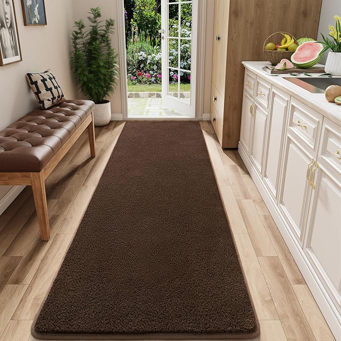 AROGAN 2x8 Runner Rug for Hallway, Long Runner Rugs Non Slip, Coffee | Soft Washable Memory Foam Carpet for Bedroom, Non Slip Backing Runners Rug for Hallways, Kitchen, Bathroom, Entryway Home