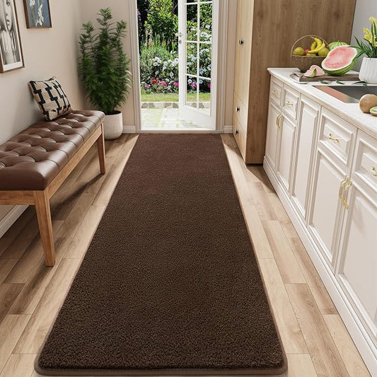 AROGAN 2x8 Runner Rug for Hallway, Long Runner Rugs Non Slip, Coffee | Soft Washable Memory Foam Carpet for Bedroom, Non Slip Backing Runners Rug for Hallways, Kitchen, Bathroom, Entryway Home