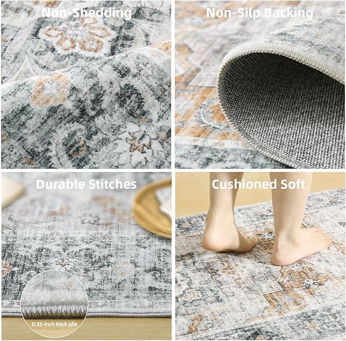 Washable Runner Rug Non Slip: 2'6"x8' Kitchen Rug Runners Low Pile Soft Faux Wool Boho Distressed Floor Rug Non Shedding Carpet Runners for Hallways Entryway Bedroom Living Room Farmhouse Indoor