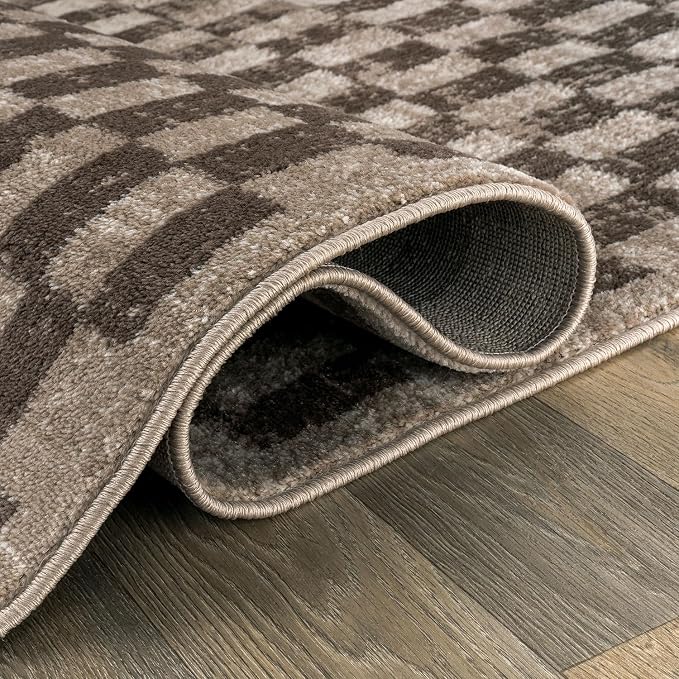 Rugshop Contemporary Checkered Grid Textured Area Rug Soft Beige 4' x 6' | Rectangular, Size 4' x 6', Living Room, Bedroom, Dining Room, Home Office, Kitchen, Entryway, Hallway, Nursery, Kids Room