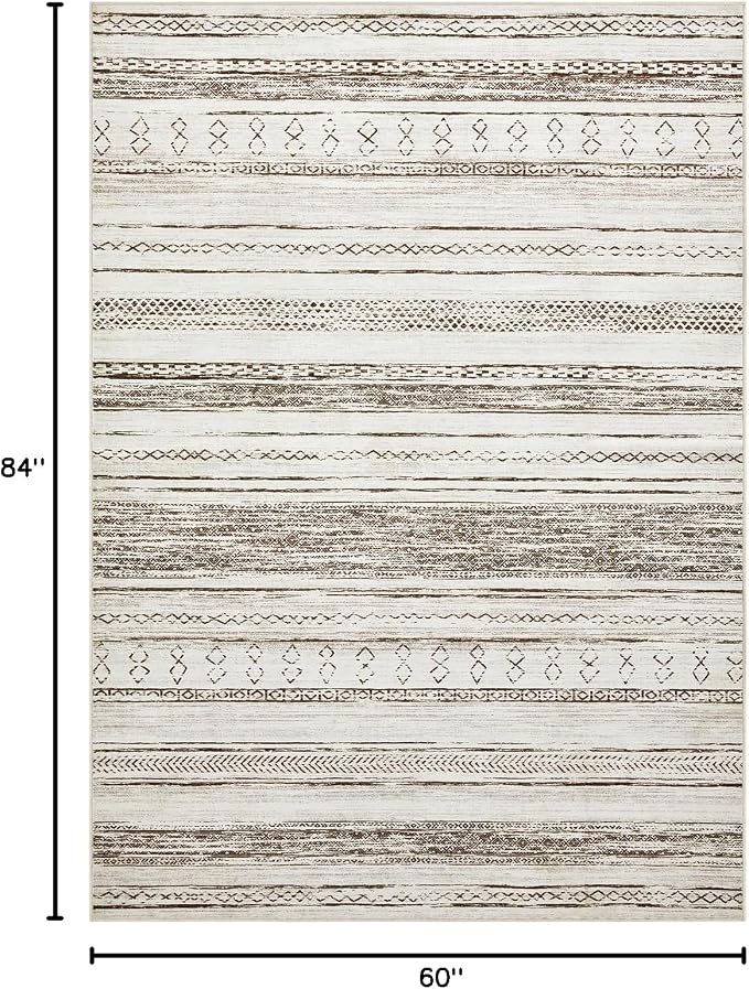 Tortania Area Rug Living Room Rugs - 5x7 Washable Large Soft Neutral Boho Moroccan Bohemian Farmhouse Rug Indoor Floor Carpet for Bedroom Under Dining Table Home Office Decor - Cream Brown