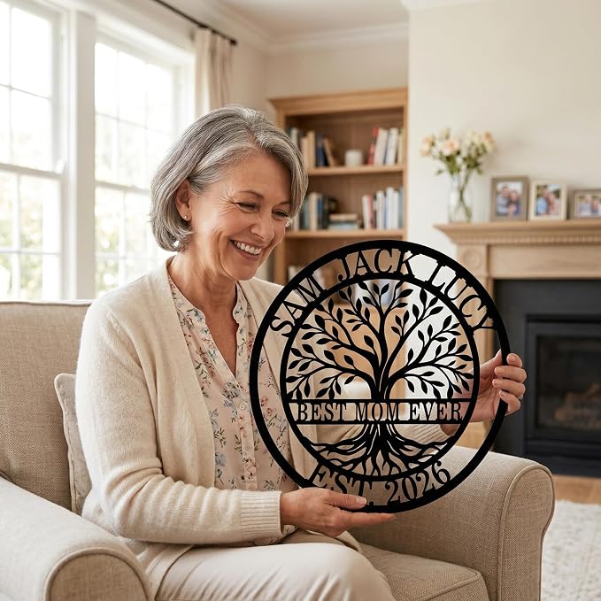 Personalized Tree of Life Metal Sign for Mom, Custom Family Name Wall Art with Established Year, Best Mom Ever Decor, Mother’s Day Gift for Mom Grandma, Farmhouse Outdoor Porch Wall Decor