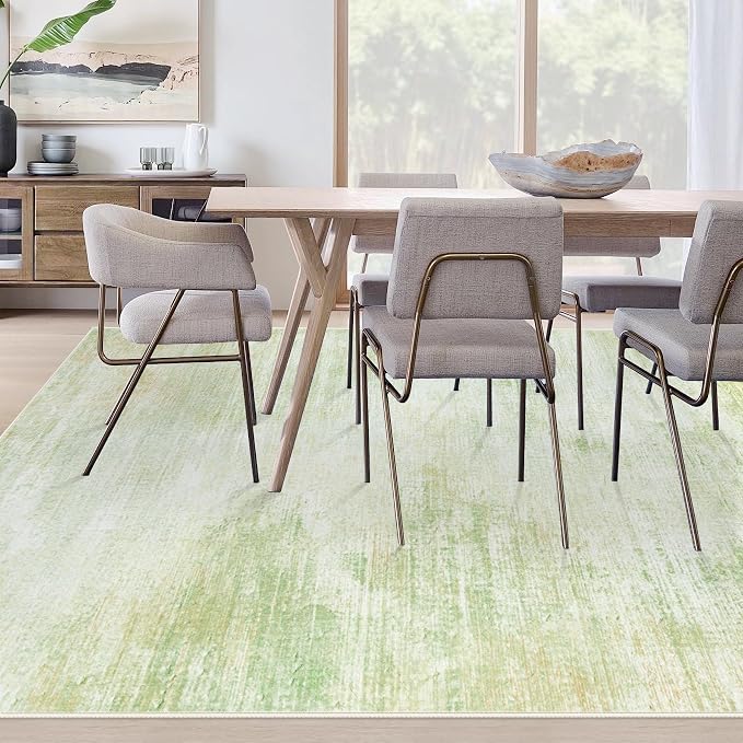Area Rugs 9x12 Living Room: Washable Rug Modern Abstract Large Rugs Soft Non Slip Neutral Rug Stain Resistant Indoor Carpet for Bedroom Kitchen Dining Room Home Office Rugs(Green,9'x12')
