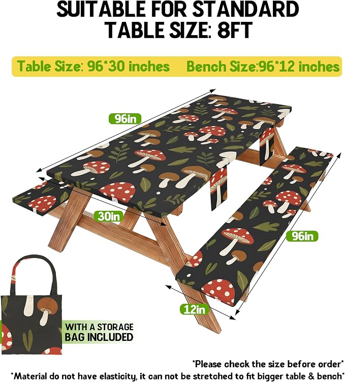 Picnic Table Cover with Bench Covers Elastic Tablecloth Camping Essentials Table Cloth Outdoor Glamping Cool Unique Fun Ideas Birthday Camping Gifts for Mother Mama Mommy Mom from Daughter Son Black
