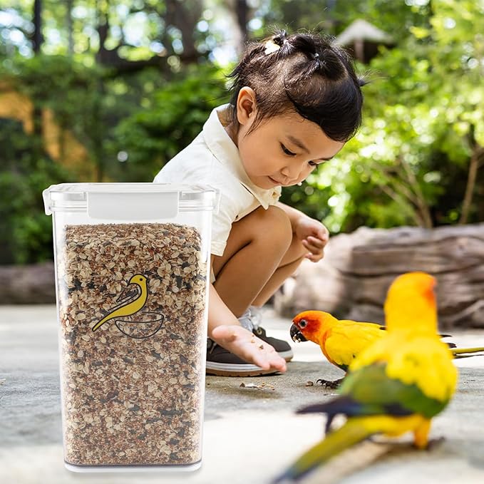 Bird Seed Storage Container-Airtight Bird Food Container 6L Pet Food Storage Containers with Birds Seed Scoop-Wild Birds Seed Dispenser-for PetBirds Parakeets Finches Foods