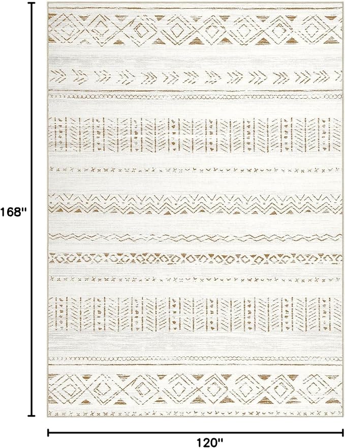 cotiled Boho 10x14 Area Rug for Living Room: Large Moroccan Washable Rug | Stain Resistan Carpet for Bedroom Farmhouse Brown Cream
