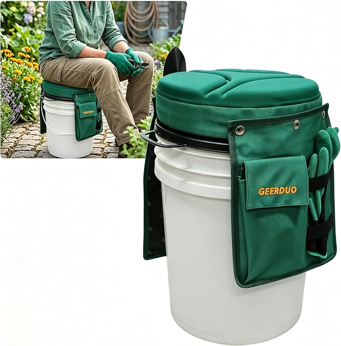 5 Gallon Swivel Bucket Seat Lid with Tool Organizer Bag, 360° Silent Rotating Padded Cushion (3" Thick), Waterproof Bucket Cover Stool for Gardening, Fishing, Hunting, Car Wash