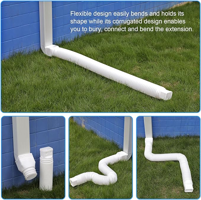 plusgutter White-2pack Rain Gutter Downspout Extensions Flexible, Drain Downspout Extender,Down Spout Drain Extender, Gutter Connector Rainwater Drainage,Extendable from 21 to 68 Inches