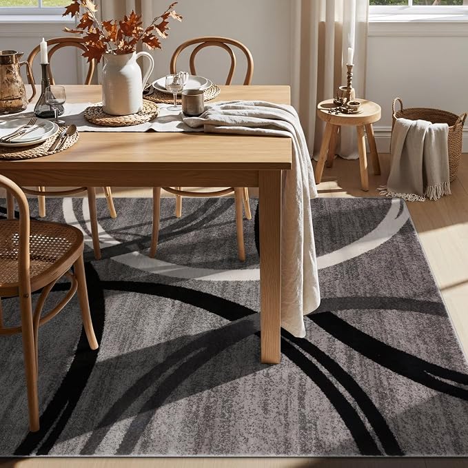 Rugshop Wavy Circles Fade-Resistant Living Room Area Rug Gray 5'3" x 7'3" | Rectangular, Size 5'3" x 7'3", Bedroom, Dining Room, Home Office, Kitchen, Entryway, Hallway, Nursery, Kids Room, Guest Room