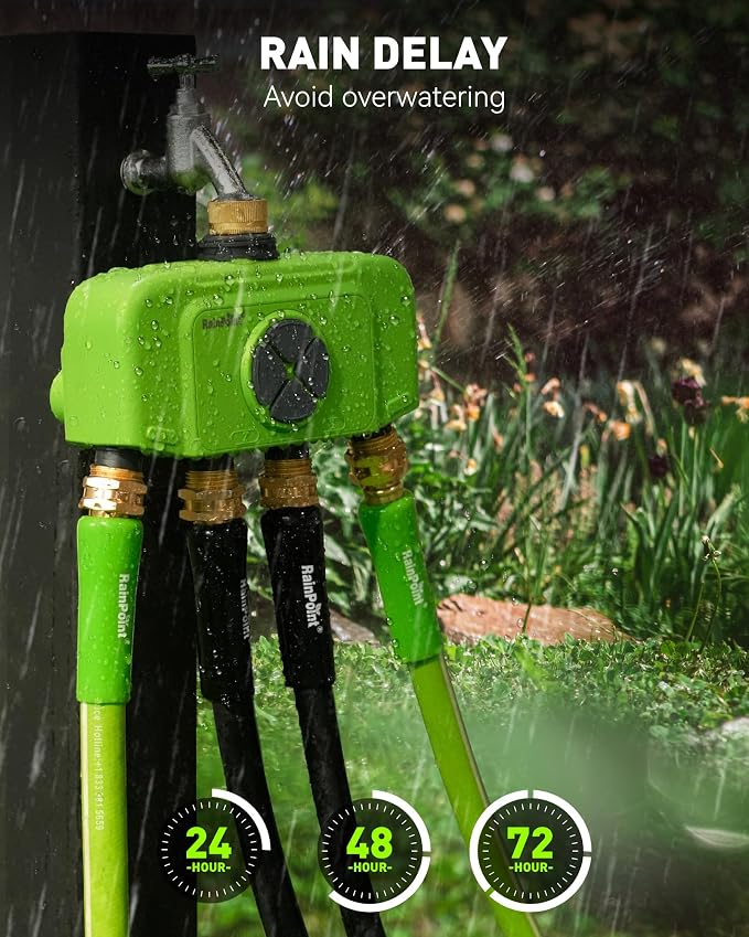 RAINPOINT WiFi 4 Zone Smart Sprinkler Timer, Outdoor Garden Hose Water Timer with Solid Brass Inlet & Outlet, Custom Irrigation Programs via App, Voice Control