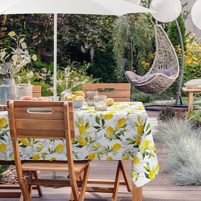 Outdoor Tablecloth with Umbrella Hole Lemon Print Outdoor Table Cover, Windproof & Easy Install Patio Tablecloth for Picnic, Garden, Backyard & Summer Parties 60 x 84 in