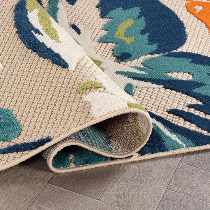 Rugshop Multi Bergamo Floral Indoor/Outdoor Round Area Rug Machine Washable for Patio, Deck and Seating Area, 8' Round