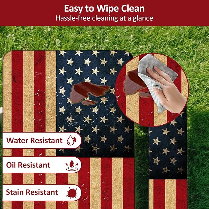 Picnic Table Cover with Bench Covers 8FT 3PCS, 250th Anniversary Rectangle Tablecloth, Waterproof Fade Resistant American Flag Decor for 4th of July for Outdoor Parties, 96", US Flag