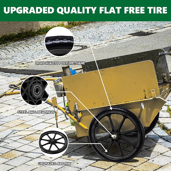 20" Flat Free Tire and Wheel with 3/4" & 5/8" Bearing, Replacement Wheels for Rubbermaid Wheelbarrow,Lawn Carts, Big Wheel Utility Carts and Garden Yard Cart, 2 Pcs Black