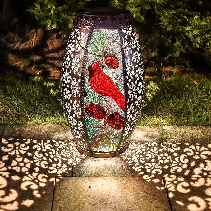 Larekook Cardinal Solar Lantern Outdoor Waterproof,13" Large Metal Hanging Christmas Decorative Lantern,Cardinals Solar Lights for Outside Yard Lawn Patio Garden Decor,Cardinal Gifts for Women Mom