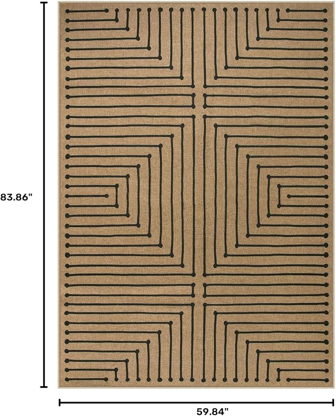 Lahome Neutral Outdoor Rug 5x7, Black and Brown Classroom Easy Jute Rug | Nature Farmhouse Rhombus Non Slip Non Shedding Outdoor Patio Carpet for Balcony Dining Room