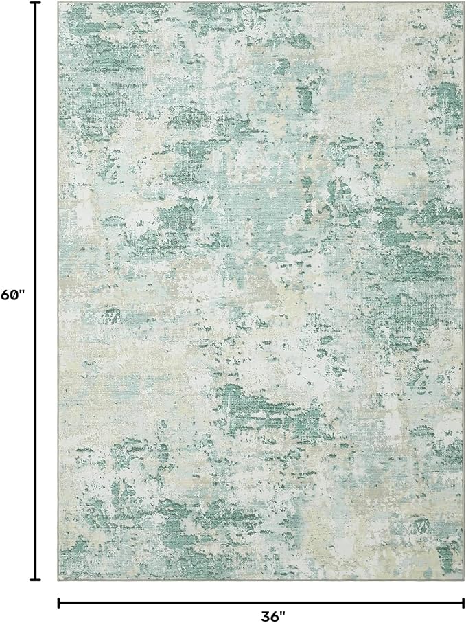 ROYHOME Modern Abstract Area Rug 3x5 Non Slip, Green | Non Shedding Rug Low Pile Stain Resistant for Bedroom Living Room