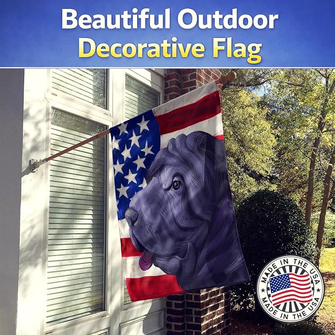 Caroline's Treasures CK6620CHF Miniature Shar Pei Dog American Flag House Flag Large Porch Sleeve Pole Decorative Outside Yard Banner Artwork Wall Hanging, Polyester, House Size, Multicolor