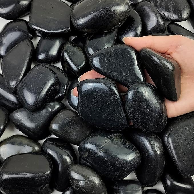 FANTIAN 5 lbs Black River Rocks for Plants, 2-3 inch Large Pebbles for Plants Indoor. Decorative Stones for Planters Vase Fillers Aquarium Fish Tank and Outdoor Garden Landscaping