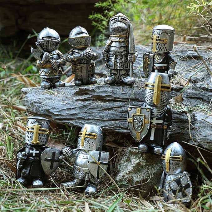 8PCS Knight Garden Gnomes Decorations Statue Medieval Guard Resin Figurines | Warrior Sculptures, Funny Army Gnomes, Durable Resin, 3D Hand-Painted, Outdoor Indoor Decor, Yard, Lawn, Farm, Home Ornament