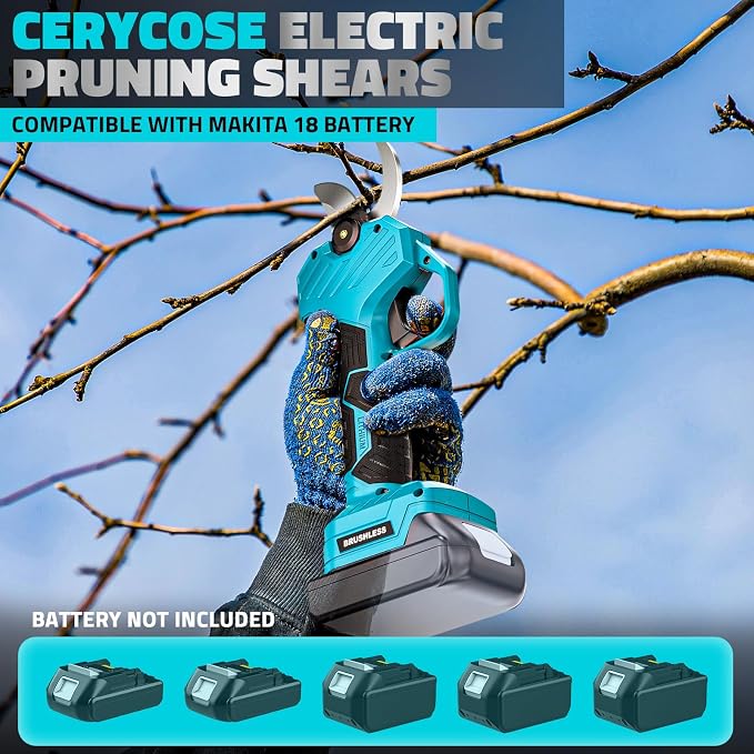 Cerycose Electric Pruning Shears Compatible with Makita 18v Battery, 0.8-2 Inch Max Cutting Diameter Electric Pruner with LCD Display & Imported SK7 Steel Blades for Gardening Tree Pruning(No Battery)