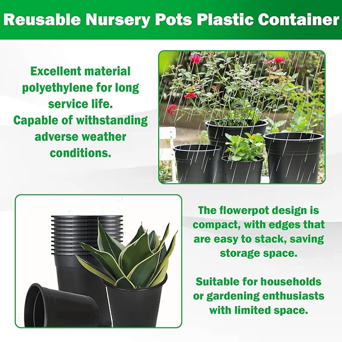 Nursery Pots with Drainage Holes Pack of 10 Pcs 15 Gallon and Plant Label Flexible Seedling Pots Seed Starting Planter for Indoor Outdoor Flowers Succulents Cactus