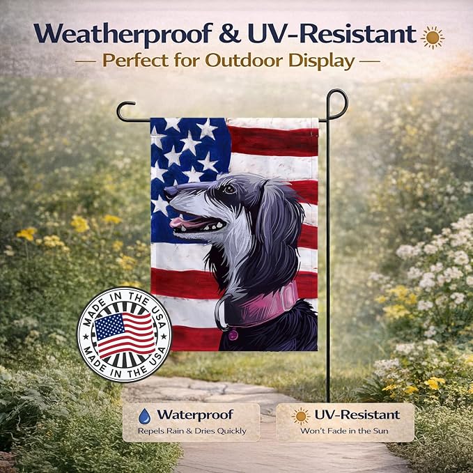 Caroline's Treasures CK6686GF Saluki Dog American Flag Garden Flag Mailbox Flag Decorative Yard Flag Banner Outside Patio Artwork Yard Flower Beds, Garden Size, Multicolor