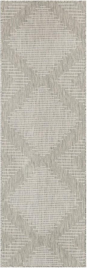 Unique Loom Outdoor Modern Collection Area Rug - Tambor (2' x 8' Runner, Gray/ Ivory)