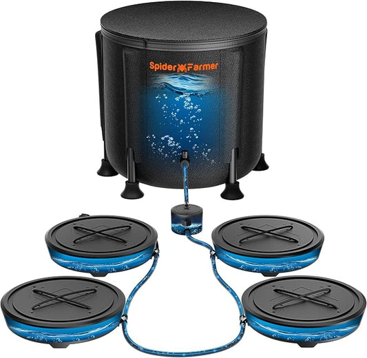 Spider Farmer Gravity-Fed Self-Watering System, 4-Pack Auto Watering System with 13 Gallon Reservoir, 4 Fabric Pot Base for Indoor Plants, Grow Tents, Greenhouses