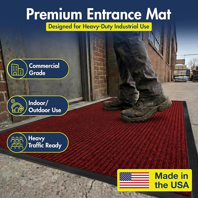 Notrax 109 Industrial Door Mat, 3' x 5' Entrance Mat, Heavy Duty Commercial Rugs for Entryway, Welcome Lobbies, Garage, and Mudroom, Made in the USA, Red, Brush Step 109S0035RB