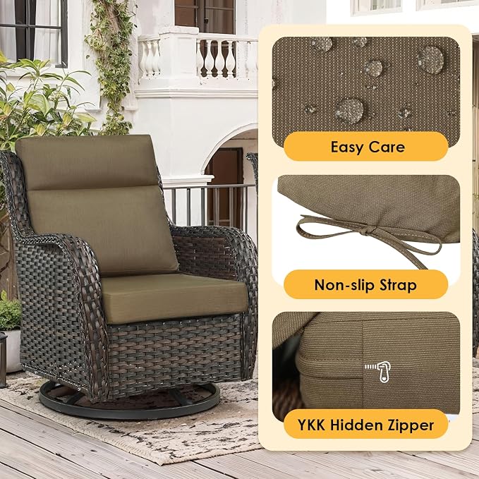 Sunbrella Outdoor High Back Chair Cushion, 2 Pack 44x21 inches Patio Chair Cushions Water Repellent Rocking Cushions Indoor Furniture Seat Pad, Specrtum Caribou