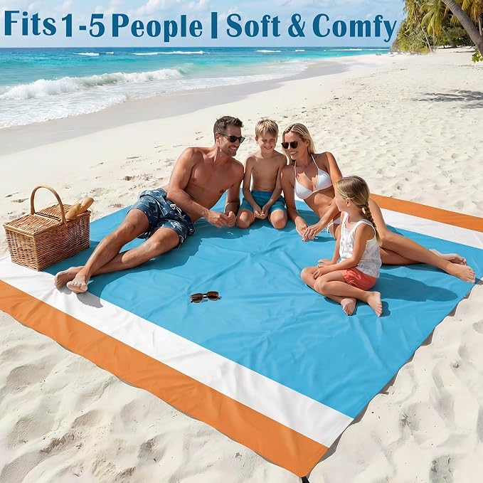 Famstar Beach Blanket Oversized Extra Large 78"X81"/10'X9',Waterproof Sandproof Beach Blanket 2-8 Adults Lightweight Durable for Travel Camping Hiking Picnic