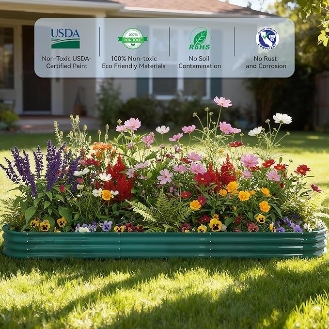 12x2x1 ft Raised Garden Bed, 12" Tall Galvanized Metal Raised Beds for Gardening Kit, Large Above Ground Planters Boxes for Outdoor Plants Vegetables, Flowers, Herbs, Fruits, Rust Resistant, Green