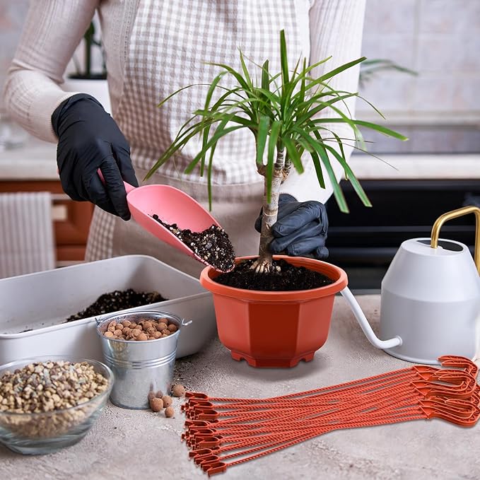 Roshtia 50 Pcs 6.7 Inch Plastic Hanging Plant Pots with Hooks Flower Pots Baskets Outdoor Hanging Nursery Planter Holder for Home Garden Balcony Porch(Brown)