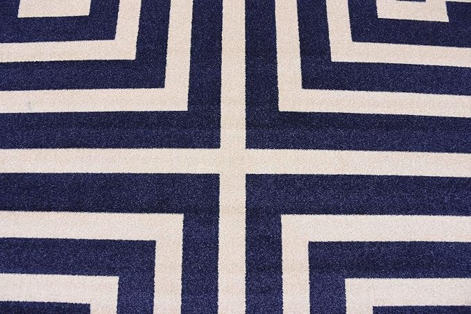 Unique Loom Athens Collection Classic Geometric Modern Border Design Area Rug (8' 0 x 11' 4 Rectangular, Navy Blue/ Beige)