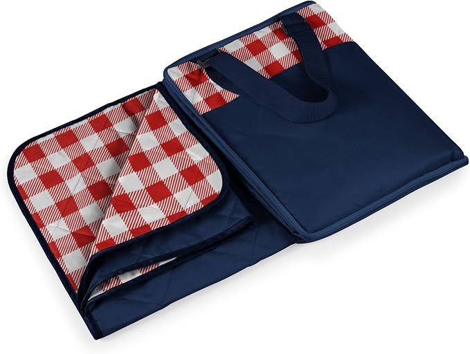 ONIVA - a Picnic Time brand - Vista Outdoor Picnic Blanket & Tote - Beach Blanket - Camping Blanket, (Navy with Red Check)