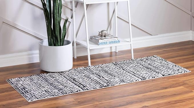 Unique Loom Morocco Collection Abstract Border, Diamond, Bohemian Area Rug (2' 2 x 6' 0 Runner, Ivory/Black)