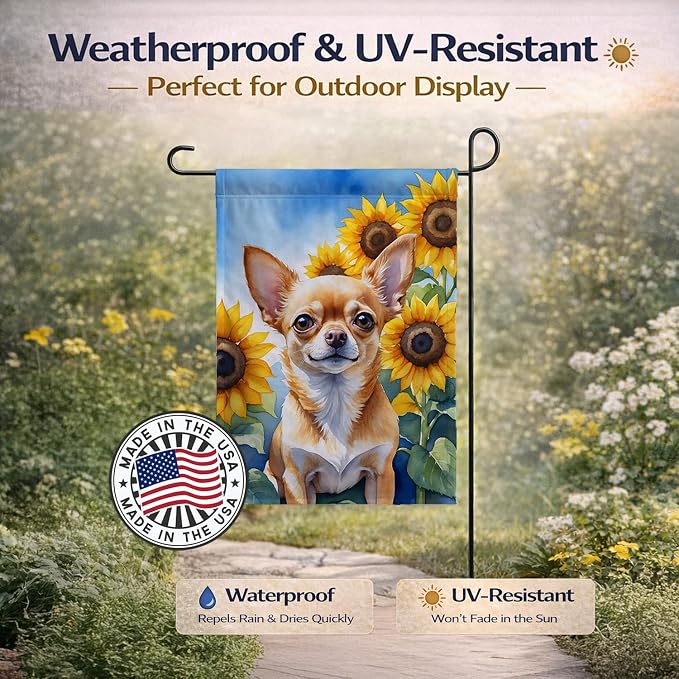 Caroline's Treasures DAC6051GF Chihuahua in Sunflowers Garden Flag Mailbox Flag Decorative Yard Flag Banner Outside Patio Artwork Yard Flower Beds, Garden Size, Multicolor