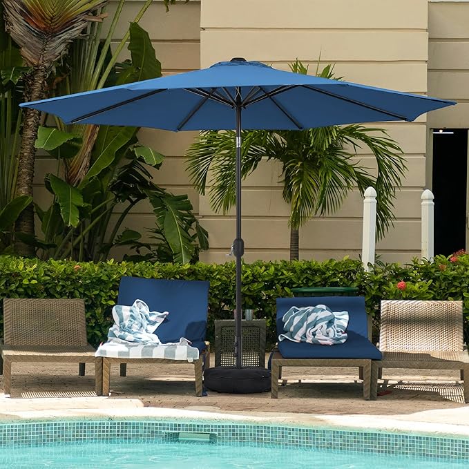 Sundale Outdoor 9FT Patio Umbrella with Sand Bag Umbrella Base, Outdoor Umbrella with Tilt and Crank, Navy