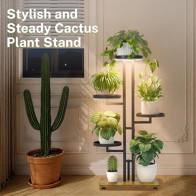 iDavosic.ly 4 Tier Plant Stand Indoor with Grow Light, Tiered Corner Multiple Flower Pot Holder Shelf, Metal Tall Display Rack for Patio Porch Living Room Bedroom, Black