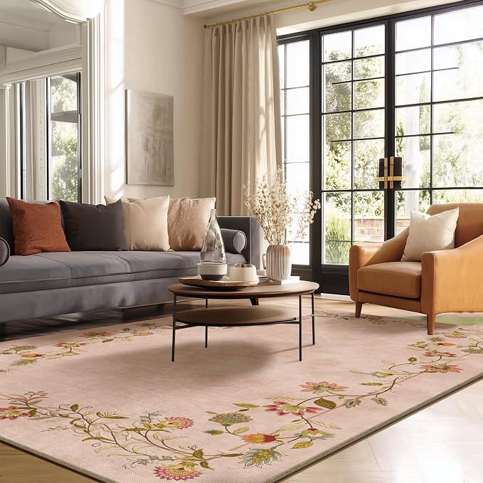 5x7 Washable Rugs for Living Room: Bedroom Area Rug Stain Resistant Non Slip Low Pile Soft Faux Wool Lightweight Rugs for Kitchen Dining Room Farmhouse Nursery Entryway Home Office Indoor