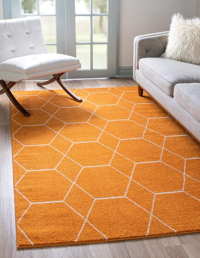 Unique Loom Trellis Frieze Collection Area Rug - Geometric (2' x 3' 1", Orange/ Ivory)