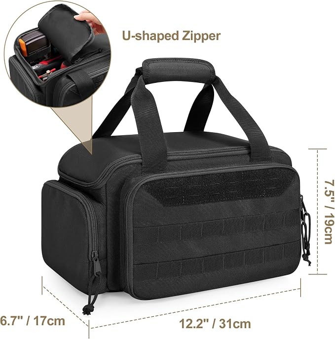 Rexmica 12-Inch Tool Bag with Anti-friction Bottom, Hand Tool Storage Organizer Bag for Men, Tactical Range Bag, Multi-purpose Work Tote for Repairman, Electrician, Carpenters, Handyman, Black
