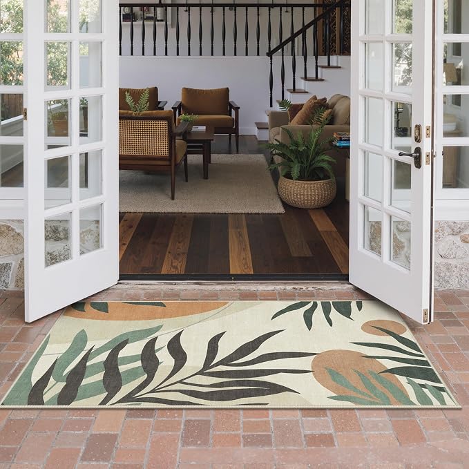 GENIMO Outdoor & Indoor Area Rug 3'x5', Waterproof, Non-Shedding, Easy Cleaning, Leaf Mat for Patio, Living Room, Balcony, Dining Room, RV, Deck, Bedroom, Camping, Outside Carpet, Beige Grey