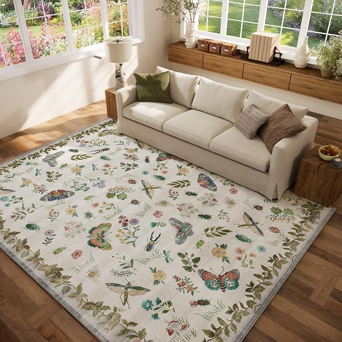 6x9 Area Rugs for Living Room: Washable Bedroom Rug Vintage Rugs Indoor Stain Resistant Non Slip Low Pile Soft Carpet for Kitchen Dining Room Farmhouse Nursery Kids Room