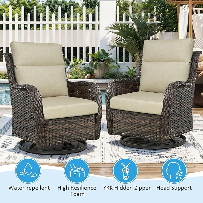 Outdoor Patio Chair Cushions 44x21x3.5 inch, Set of 2 Thicken Comfy Cushions for Rocker Non Slip Fade Shield Water Repellent High Back with Ties, Linenweave Tan