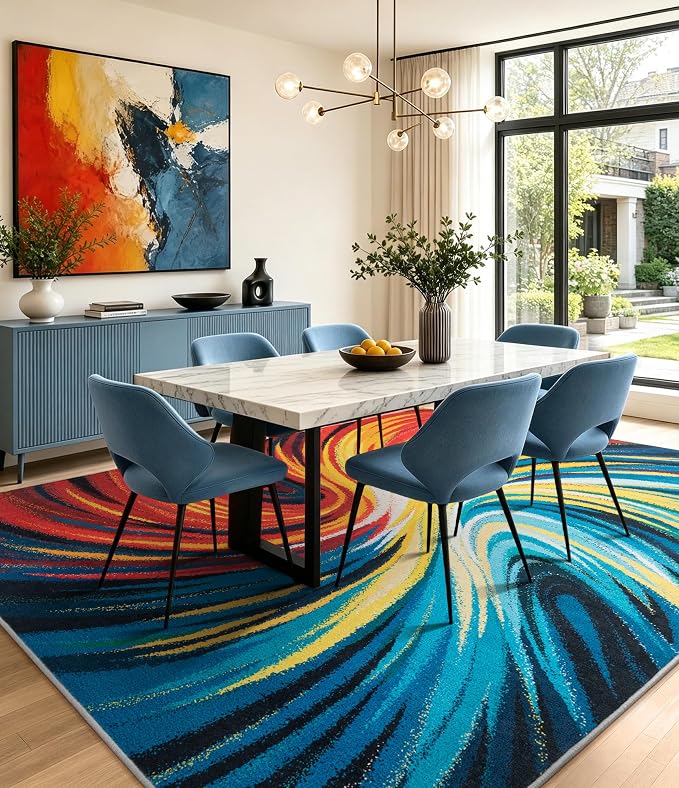 Abstract Colorful Area Rugs 8x10,Uniqe Milky Way Cool Rugs Washable,Spiral Galaxy Funky Rug for Living Room,Non Slip Art Rug for Bedroom,Kitchen,Dining Room