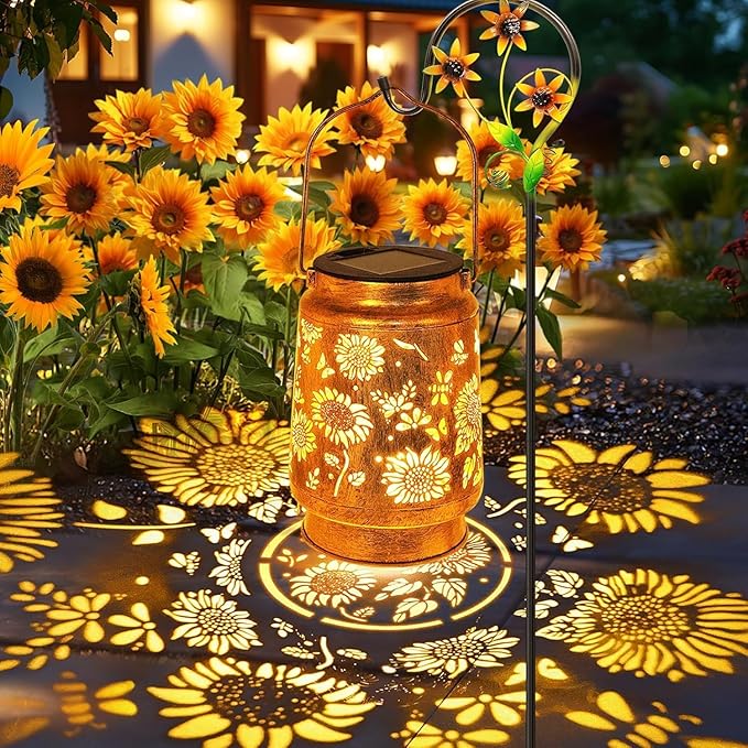 Sunflower Solar Lanterns Outdoor with Shepherd Hook, Birthday Gift Mothers Day Gift for Women Mom Grandma Wife Daughter, Waterproof LED Hanging Lights, Decor for Yard Garden Patio Porch Lawn Tabletop